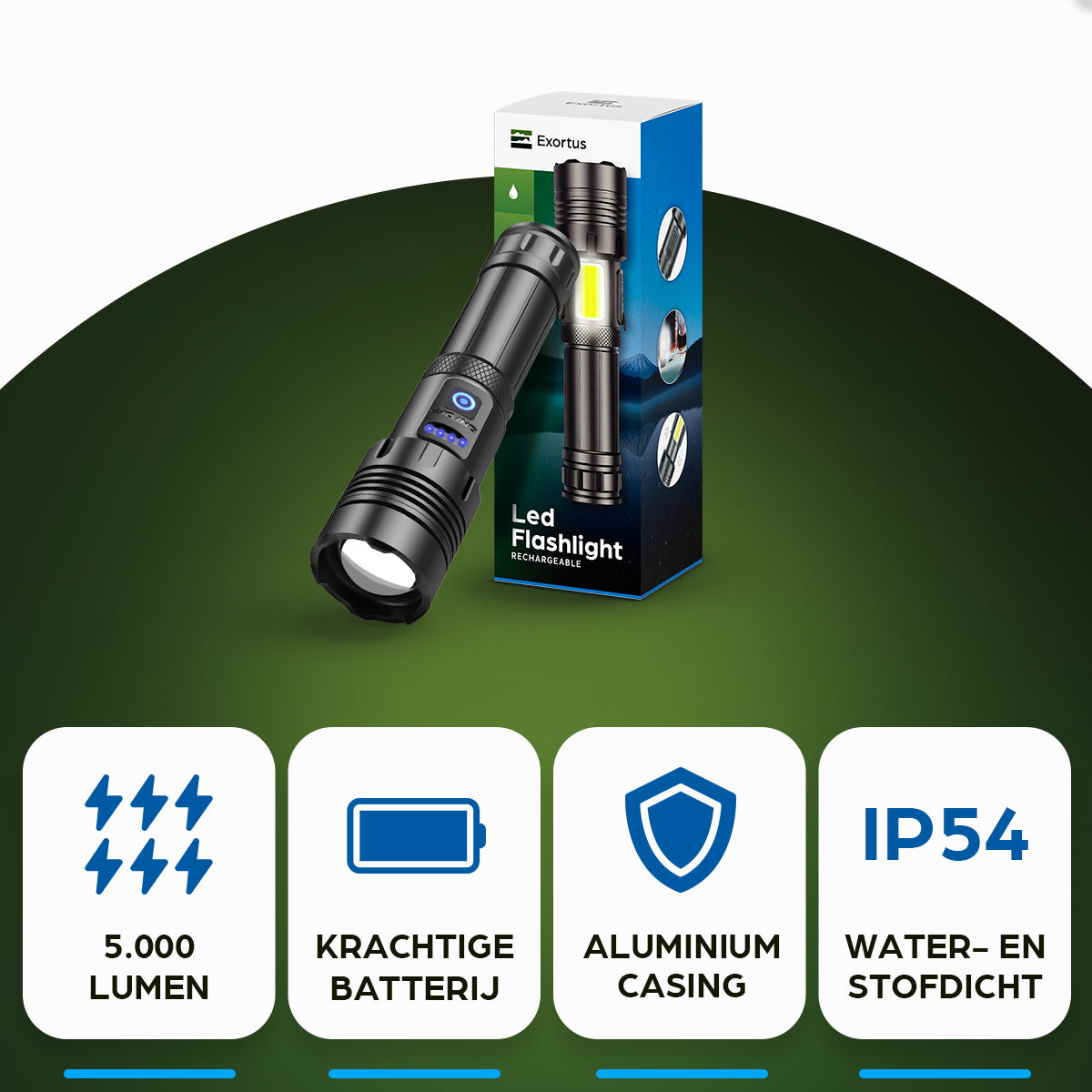 Exortus® - Oplaadbare LED Zaklamp - 5000 Lumen - Exortus-Outdoor
