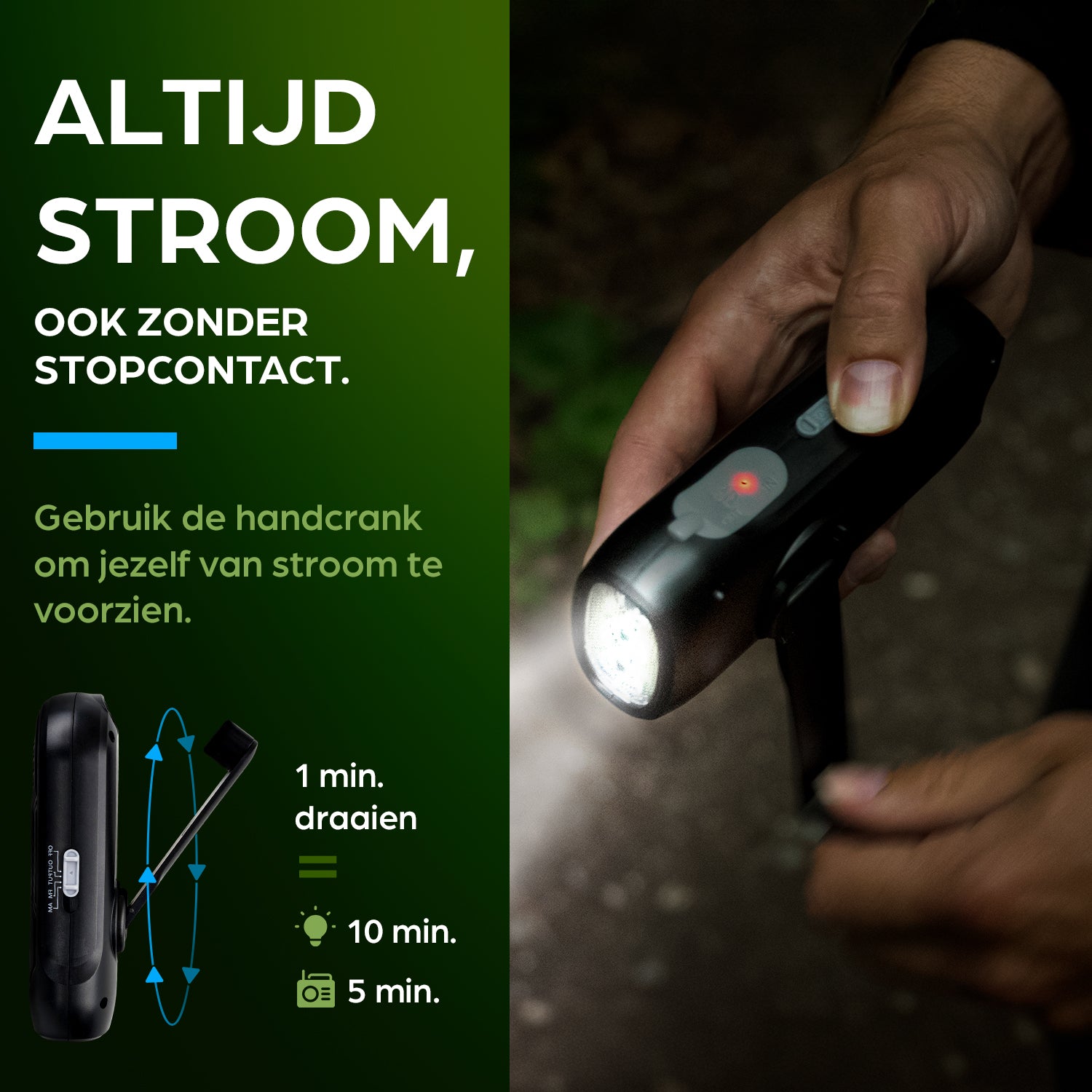 Exortus® - LED Zaklamp & Noodradio Dynamo Opwindbaar