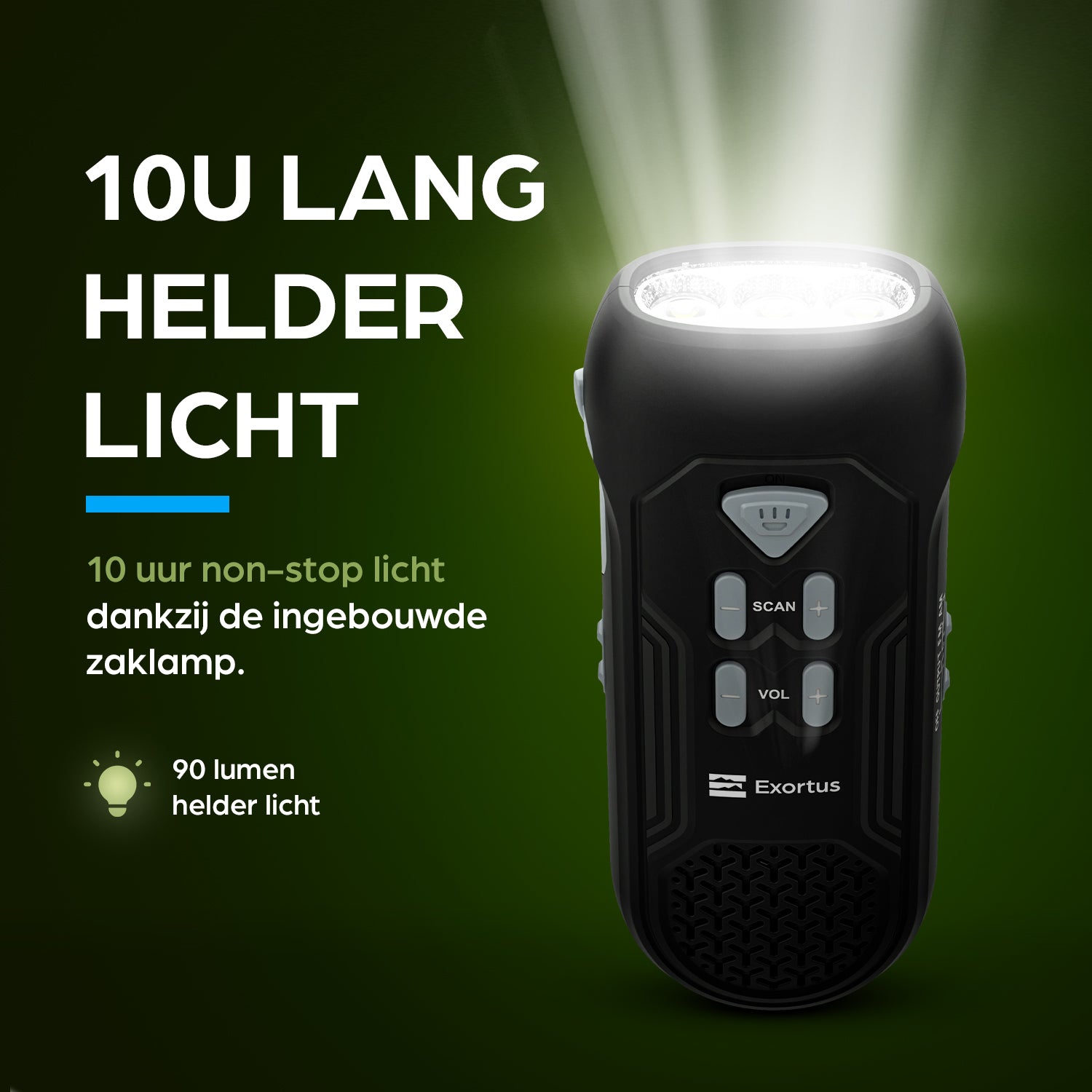 Exortus® - LED Zaklamp & Noodradio Dynamo Opwindbaar