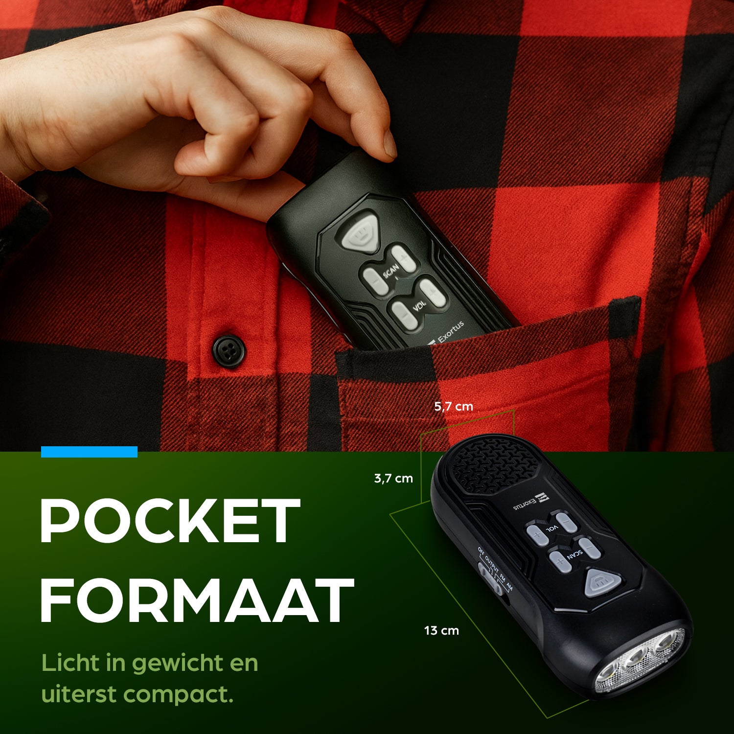 Exortus® - LED Zaklamp & Noodradio Dynamo Opwindbaar